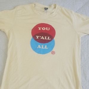 Tan/cream mens large tshirt explaining "y'all"